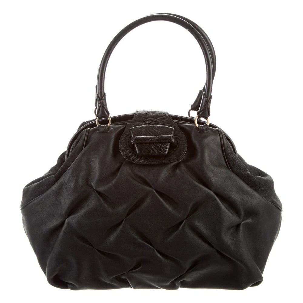 Smythson lizard trim black leather bag. EUC.